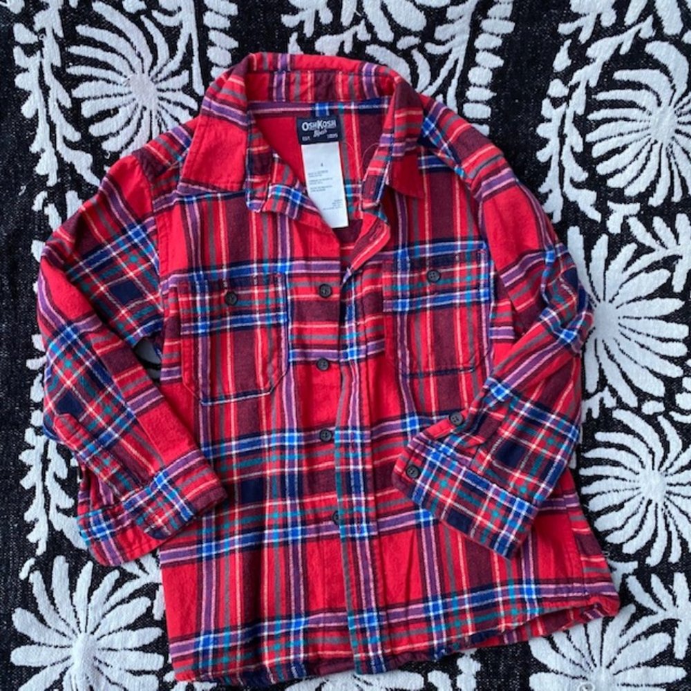 <3/$20> OshKosh B'gosh Plaid Button Down Kids Sz 4